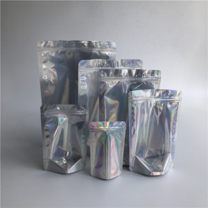 卸売再封可能透明フロントホログラフィックスタンドアップポーチラミネートプラスチック化粧品ジッパーバッグ在庫